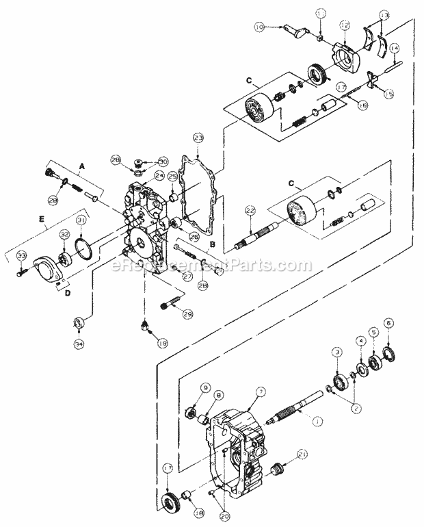 Hydrostatic Pump Diagram and Parts List for 2164 13A-264G100 Cub Cadet Lawn Tractor